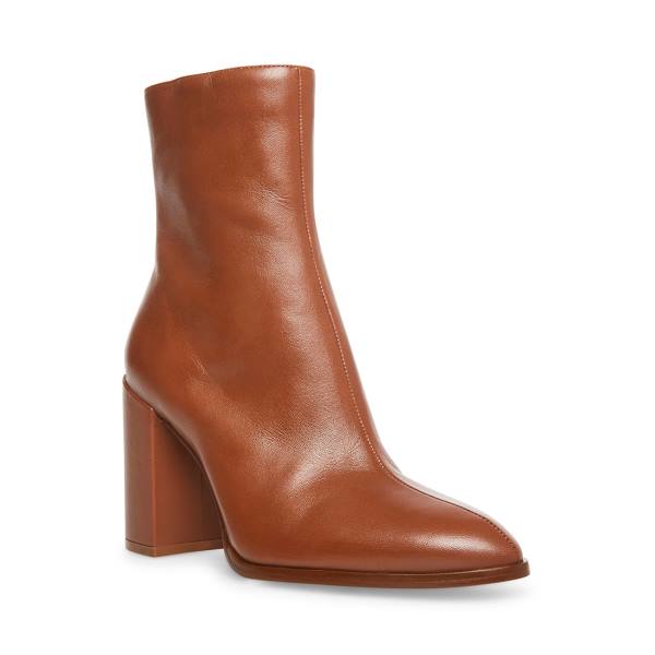 Steve Madden Trudy Cognac Leather Women's Booties Brown | SM-218AC