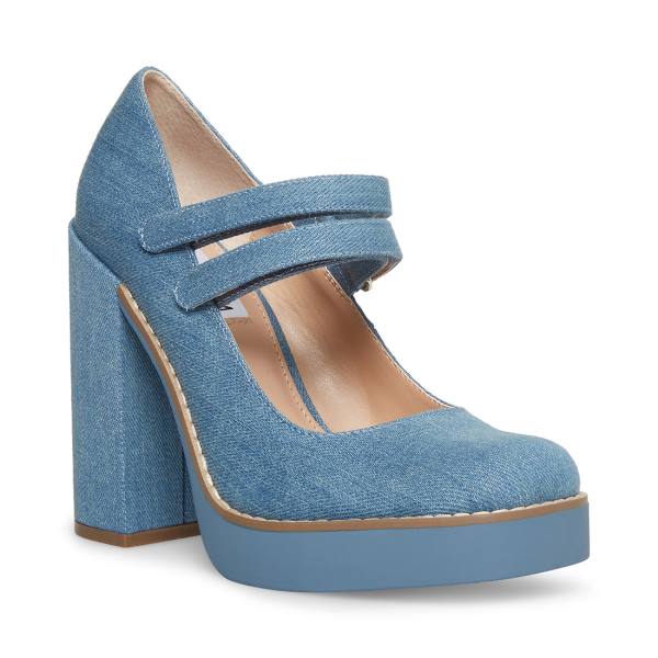 Steve Madden Twice Denim Fabric Women's Heels Blue | SM-480KE