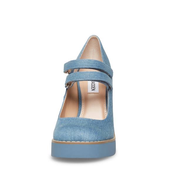 Steve Madden Twice Denim Fabric Women's Heels Blue | SM-480KE