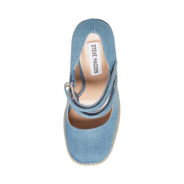 Steve Madden Twice Denim Fabric Women's Heels Blue | SM-480KE