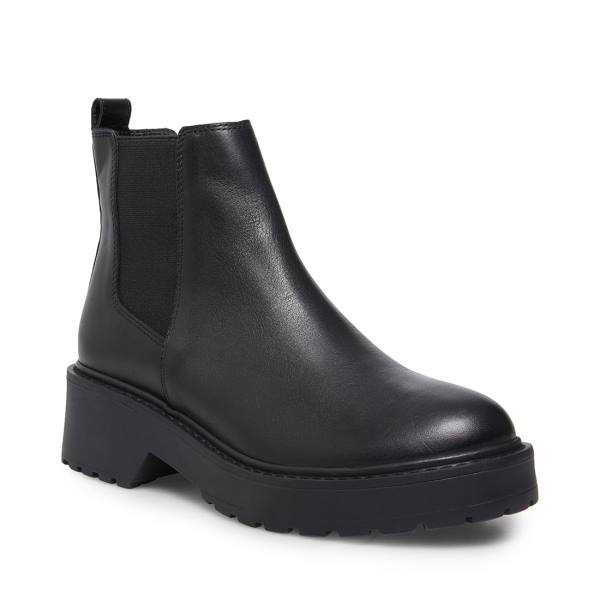 Steve Madden Tyclone Leather Women's Booties Black | SM-185AP