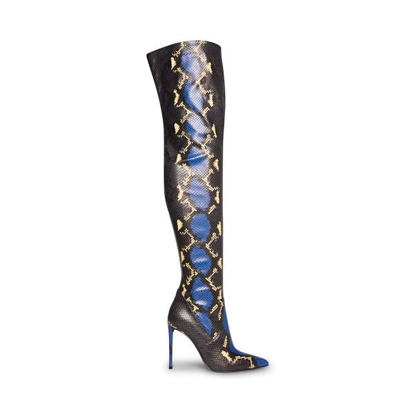 Steve Madden Vava Snake Women\'s Boots Blue Snake | SM-683XA