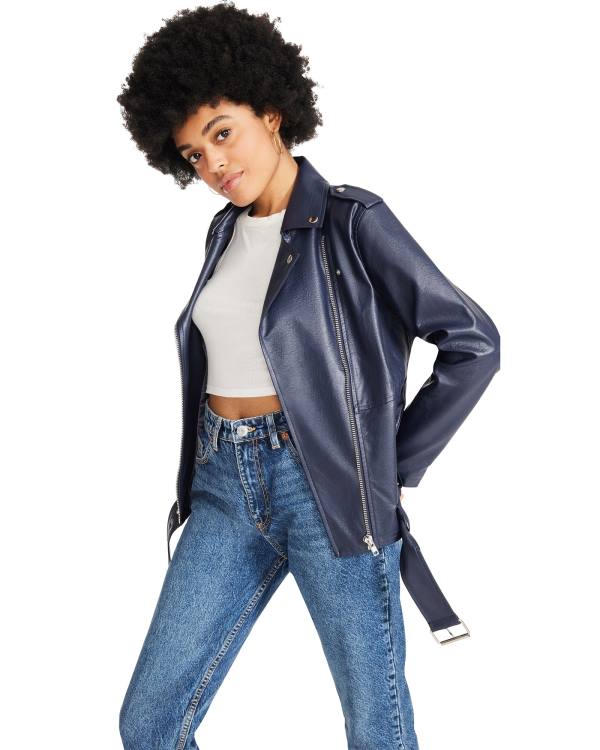 Steve Madden Vegan Leather Women's Jackets Navy | SM-846ND