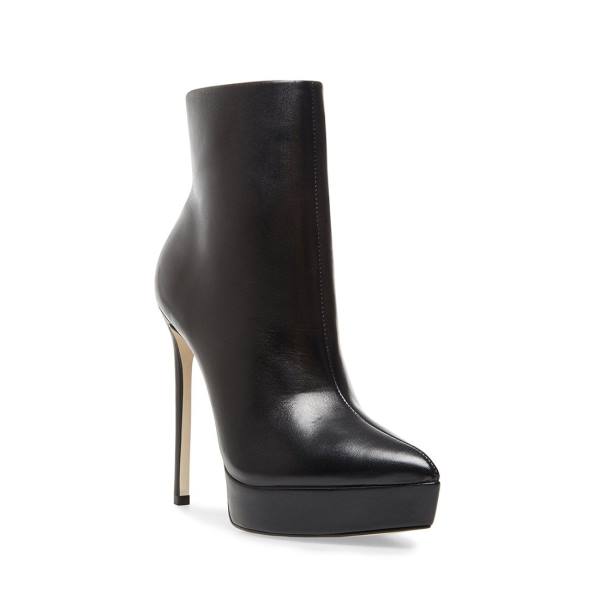 Steve Madden Velina Leather Women's Booties Black | SM-438ZD