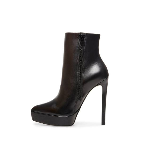 Steve Madden Velina Leather Women's Booties Black | SM-438ZD