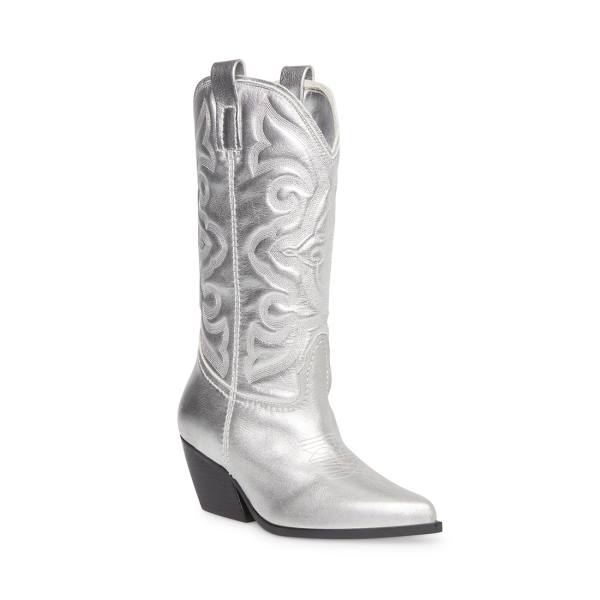 Steve Madden West Leather Women's Boots Silver | SM-137ET