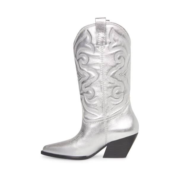 Steve Madden West Leather Women's Boots Silver | SM-137ET