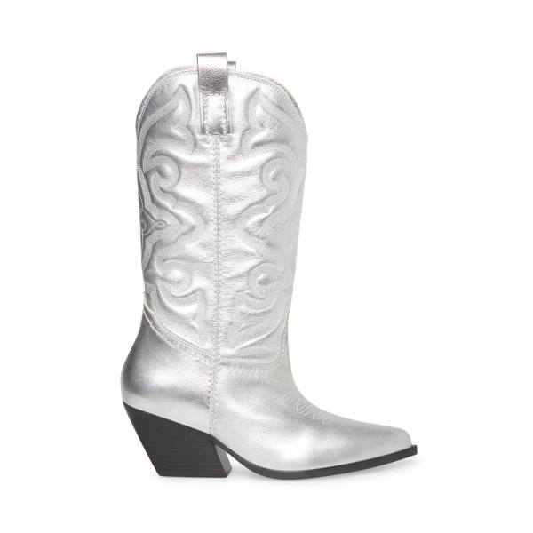 Steve Madden West Leather Women\'s Boots Silver | SM-137ET