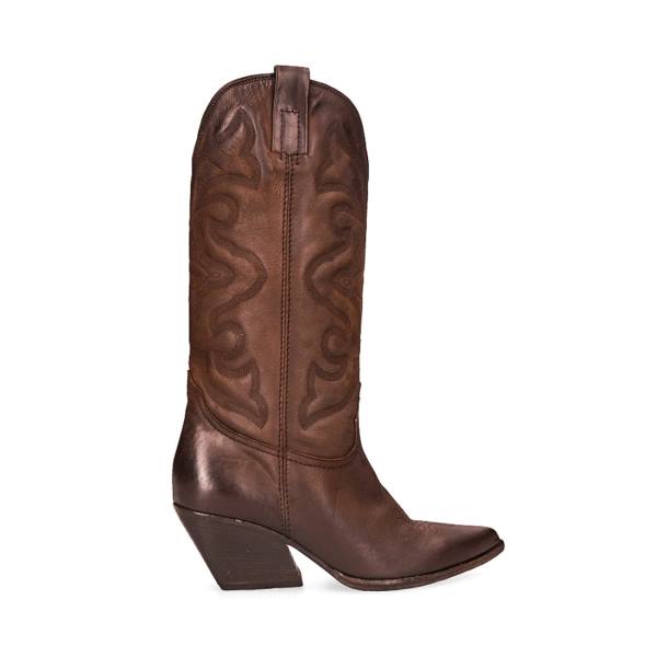 Steve Madden West Leather Women\'s Boots Brown | SM-673DQ