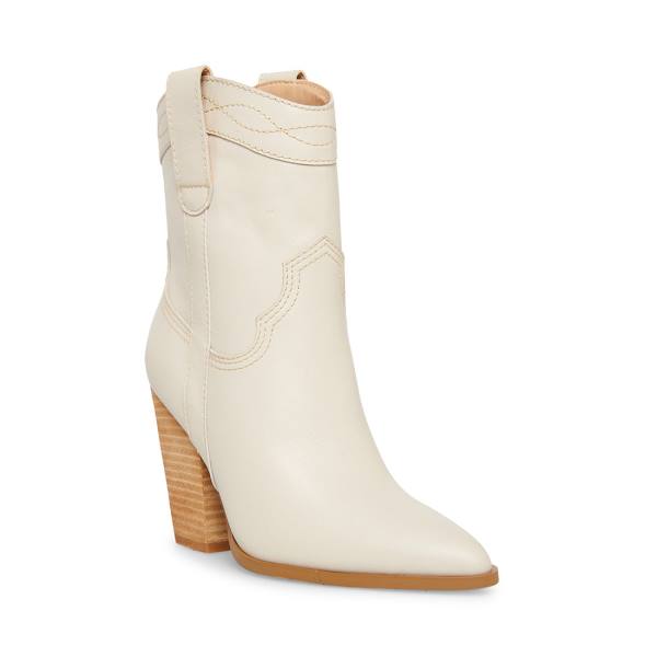 Steve Madden Westyn Bone Leather Women's Booties Beige | SM-482UN