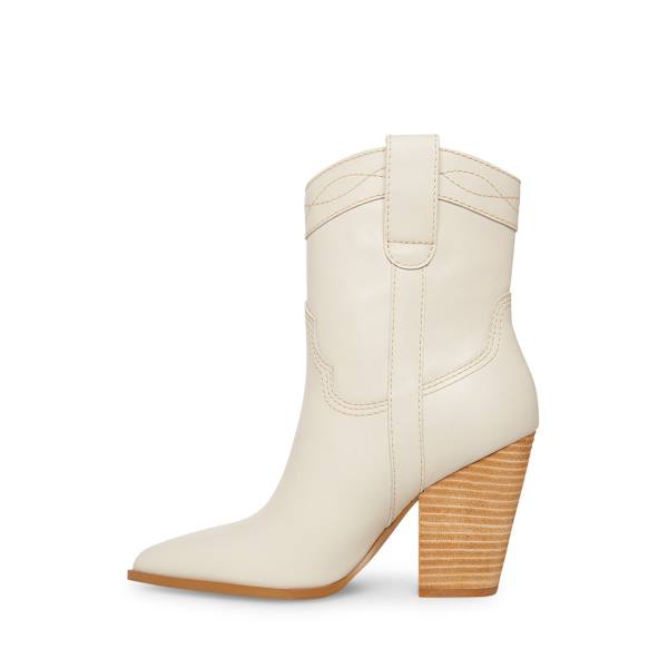 Steve Madden Westyn Bone Leather Women's Booties Beige | SM-482UN