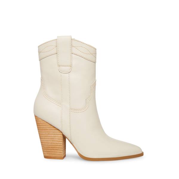 Steve Madden Westyn Bone Leather Women\'s Booties Beige | SM-482UN