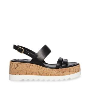 Steve Madden Athena Leather Women's Sandals Black | SM-859PA