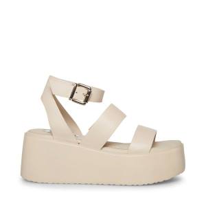 Steve Madden Bay Natural Leather Women's Sandals Beige | SM-247ZT