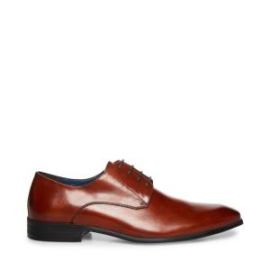 Steve Madden Beaux Cognac Leather Men's Dress Shoes Brown | SM-230VD