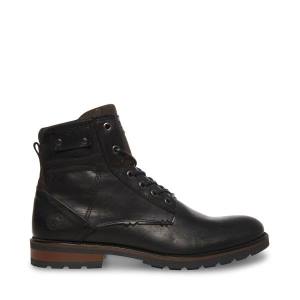 Steve Madden Beldev Leather Men's Boots Black | SM-026TX