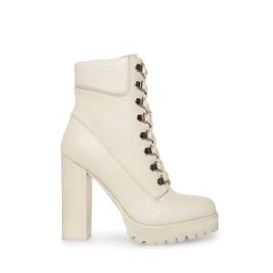 Steve Madden Beso Bone Leather Women's Booties Beige | SM-405IW