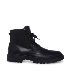 Steve Madden Bridges Leather Men's Boots Black | SM-807SF