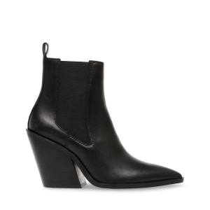 Steve Madden Caution Leather Women's Booties Black | SM-390PM