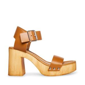 Steve Madden Colada Tan Leather Women's Heels Brown | SM-159PM