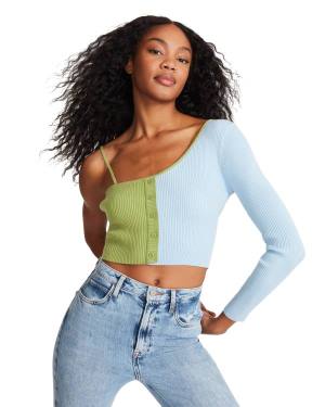 Steve Madden Colorblock Knit Women's Tops Blue | SM-278FV