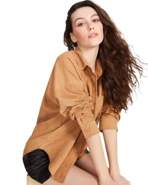 Steve Madden Courdoroy Button Up Shirt Women's Tops Brown | SM-765PI