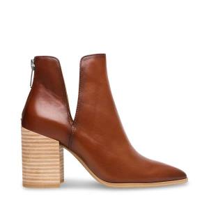 Steve Madden Darryn Cognac Leather Women's Booties Brown | SM-506KS