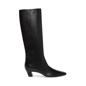 Steve Madden Empire Leather Women's Boots Black | SM-129UQ