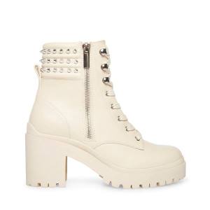 Steve Madden Jaydin Bone Leather Women's Booties Beige | SM-286BK