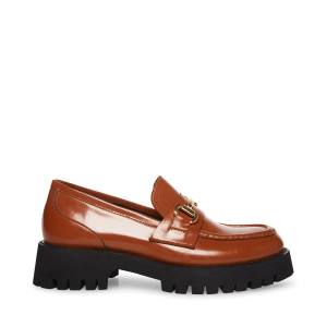 Steve Madden Lando Cognac Leather Women's Loafers Brown | SM-274RS