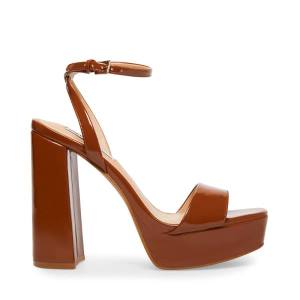 Steve Madden Lessa Cognac Patent Women's Heels Brown | SM-769WR