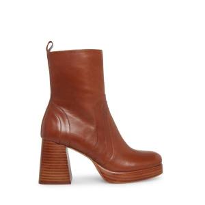 Steve Madden Maggie Leather Women's Booties Brown | SM-189BK