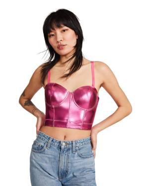 Steve Madden Metallic Bustier Women's Tops Pink | SM-384FI