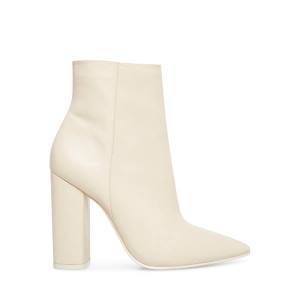 Steve Madden Noticed Bone Leather Women's Booties Beige | SM-692CF