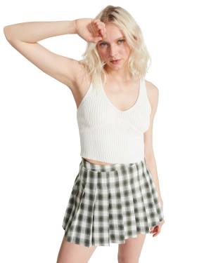 Steve Madden Plaid Pleated Mini Women's Skirts Green | SM-372NH