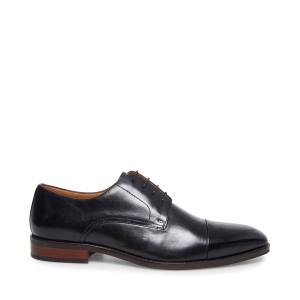 Steve Madden Plot Leather Men's Dress Shoes Black | SM-305AP