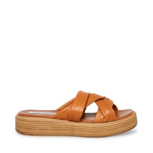 Steve Madden Salita Tan Leather Women's Sandals Brown | SM-397GM