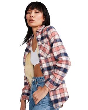 Steve Madden Teddy Lined Flannel Women's Jackets Pink | SM-059ET