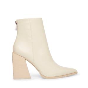 Steve Madden Tish Bone Leather Women's Booties Beige | SM-312YC