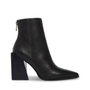 Steve Madden Tish Leather Women's Booties Black | SM-352VW