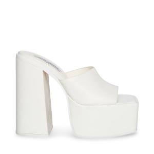 Steve Madden Trixie Leather Women's Heels White | SM-817WB