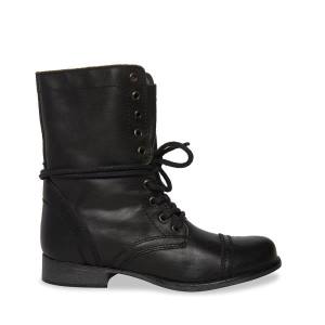 Steve Madden Troopa Leather Women's Booties Black | SM-530EU