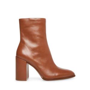 Steve Madden Trudy Cognac Leather Women's Booties Brown | SM-218AC