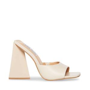 Steve Madden Twists Bone Leather Women's Heels Beige | SM-649DS