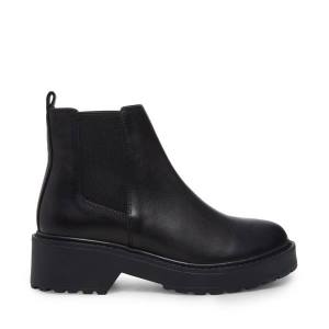 Steve Madden Tyclone Leather Women's Booties Black | SM-185AP