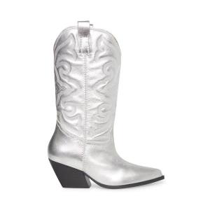 Steve Madden West Leather Women's Boots Silver | SM-137ET