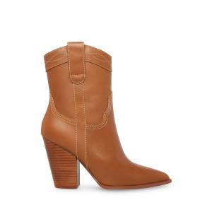 Steve Madden Westyn Cognac Leather Women's Booties Brown | SM-371VG